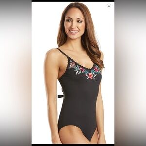 Tommy Bahama Floral Springs Embroidered Lace Back One Piece Swimsuit